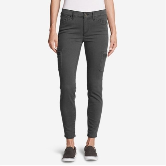 Eddie Bauer Elysian Slightly Curvy Skinny Cargo Pants Jeans Gray - 6 pockets! - Picture 2 of 6